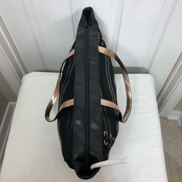 Victorias Secret Canvas Weekender Travel Large Zipper Tote Bag Rose Gold Detail - Picture 7 of 16